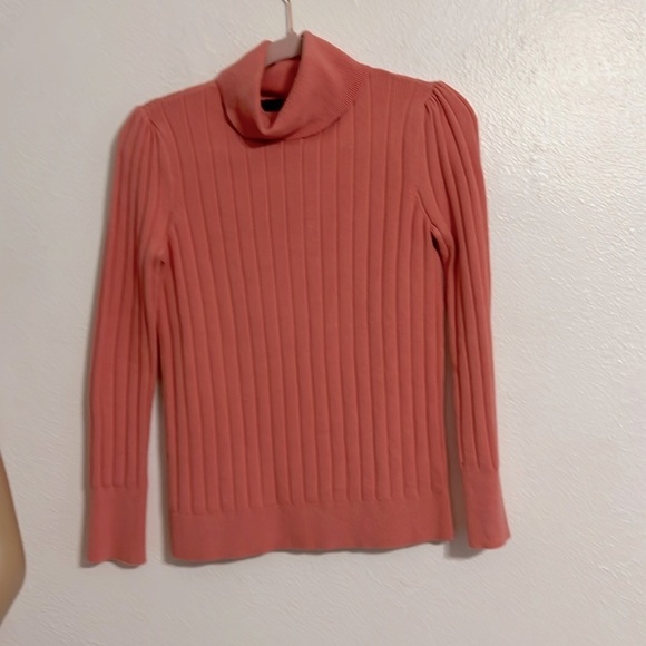 Talbots Size S Rib Knit L/S Apricot Puff Sleeve Turtleneck Minimalist Sweater - Picture 1 of 7